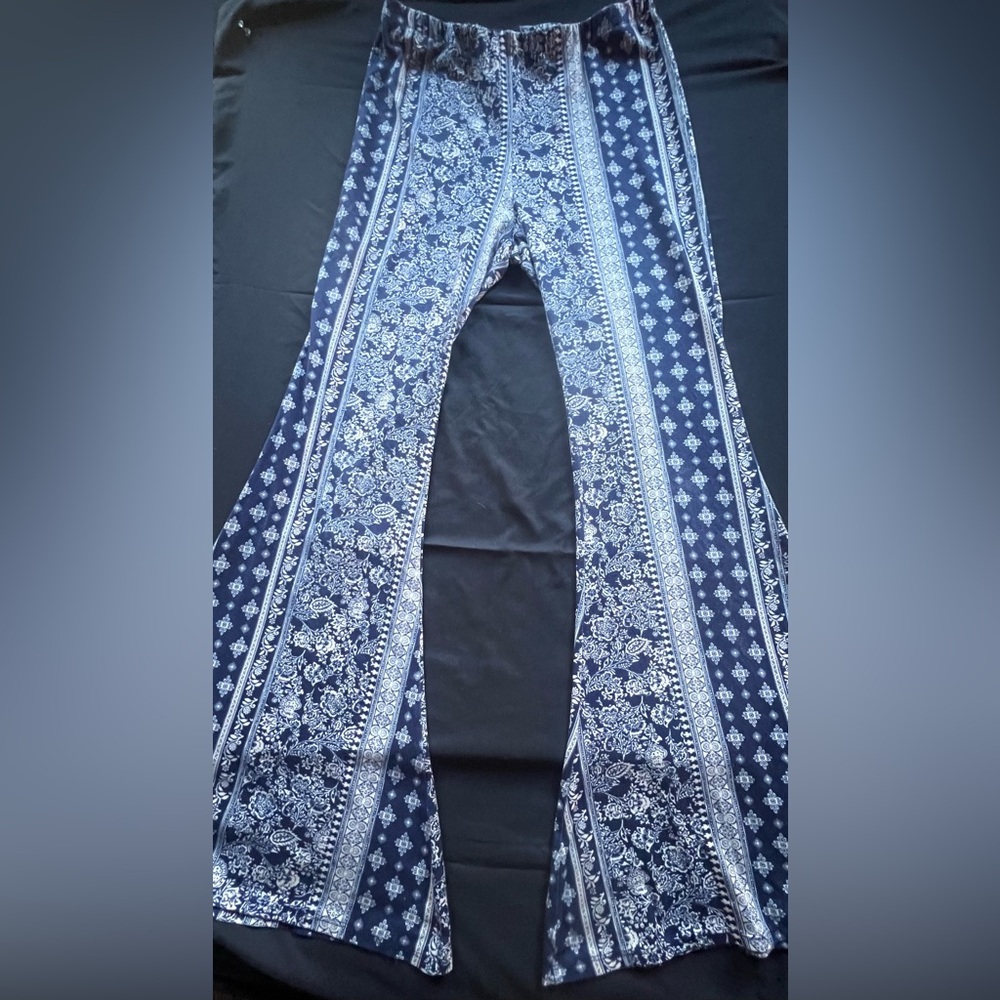 Blue and White Flared Leggings